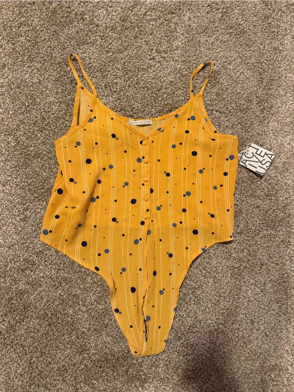 Active USA Mustard Yellow Polka Dot Tank Bodysuit